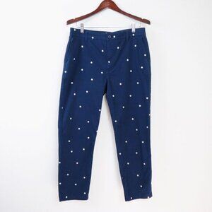 J Crew Size 30 Vintage Straight Pant Polka-dot Stretch Chino Navy Blue